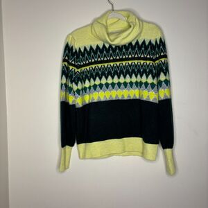 Loft Womens Chevron Stitched Turtleneck Sweater Green Size Large